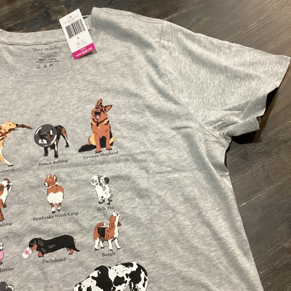 Vera Bradley Gray Dog Show T-Shirt size L - Picture 2 of 5